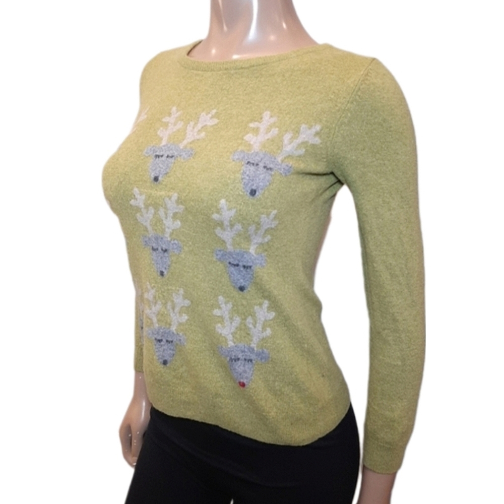 Lucy & Laurel Cashmere Wool Blend Ugly Christmas Sweater Reindeer Rudolph